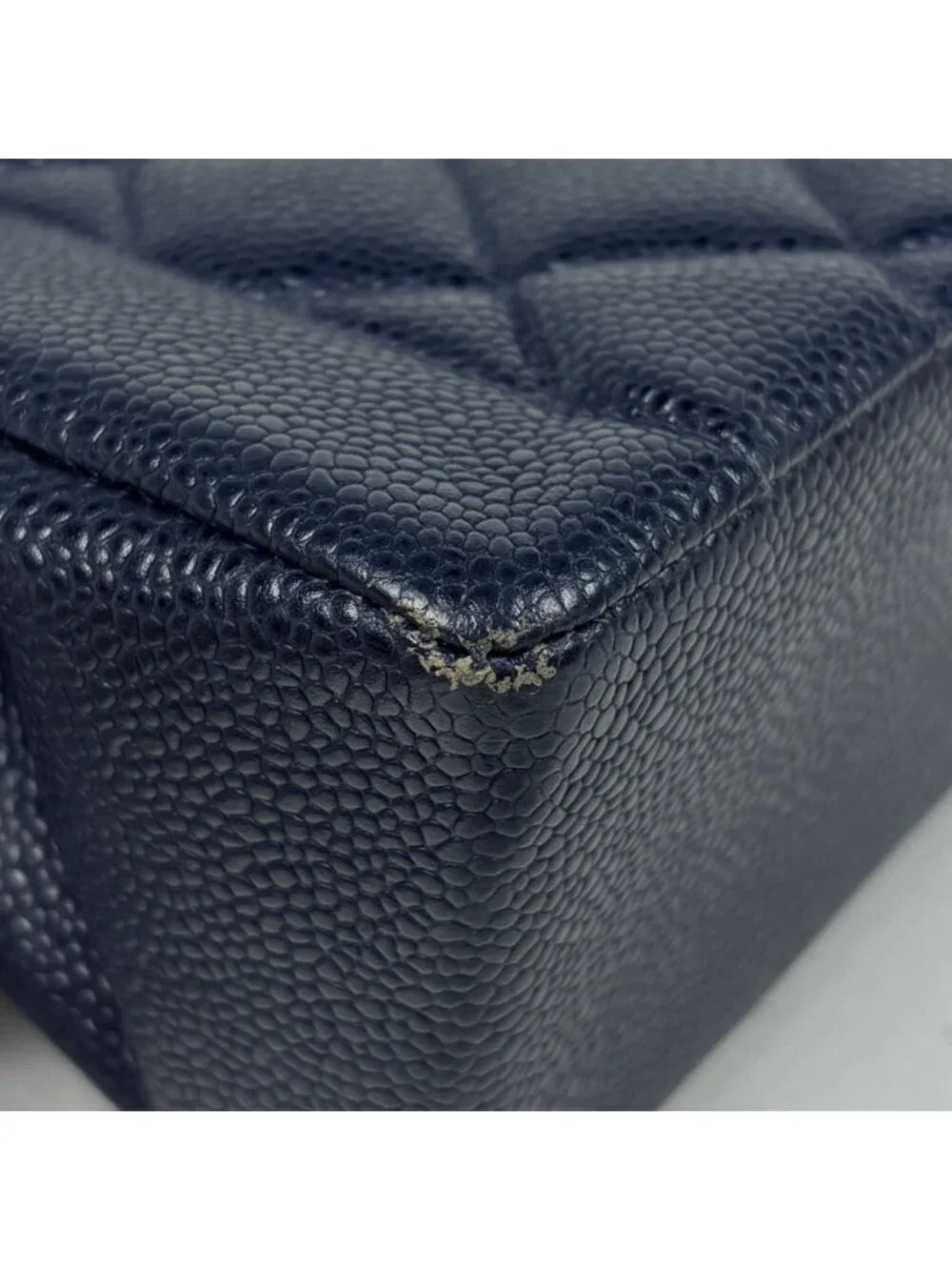 Chanel Diana Quilted Shoulder Bag CC Logo Single Flap Caviar Leather Navy